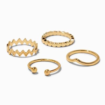 Gold-tone Zig Zag Midi Rings - 4 Pack