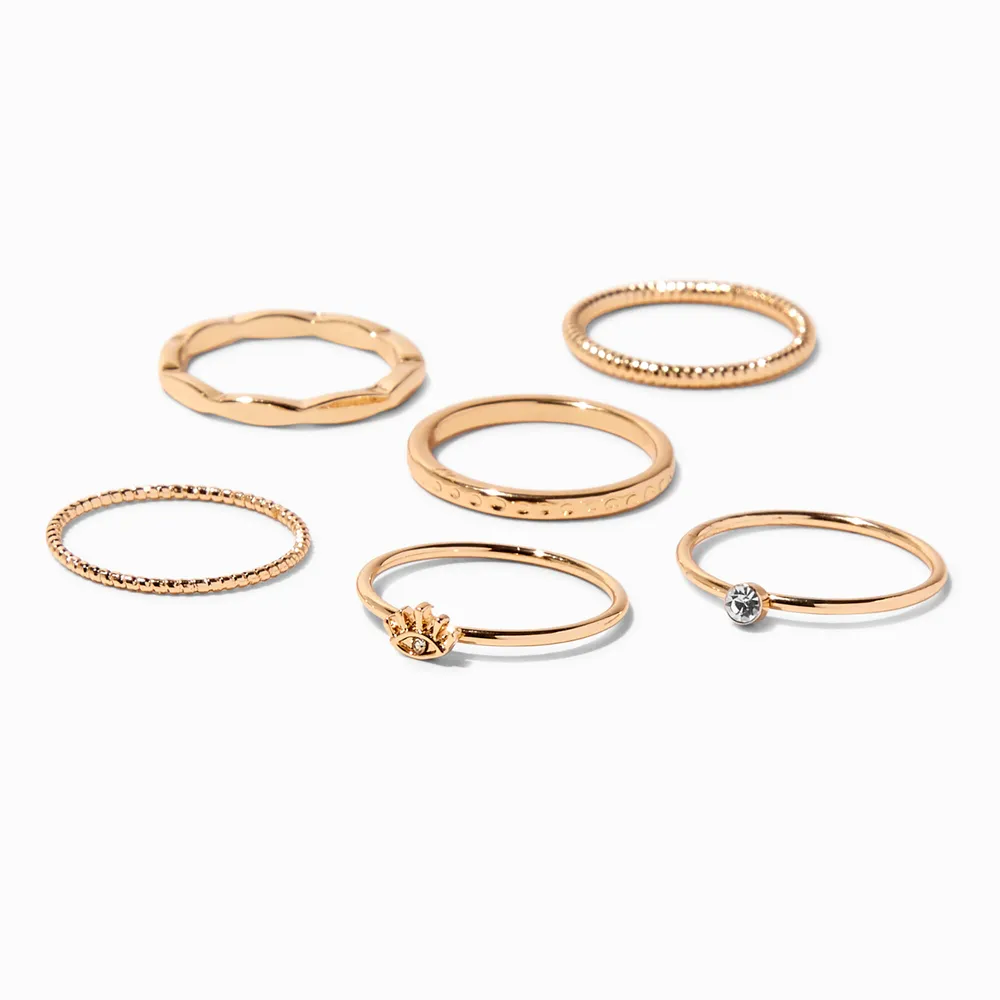 Gold Textured Rings - 6 Pack