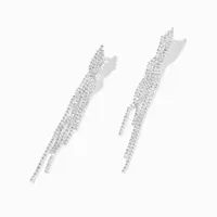 Silver 3" Crystal Chain Fringe Clip-On Drop Earrings