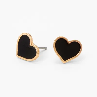 Gold & Black Heart Stud Earrings