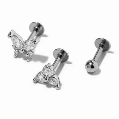 Silver 16G Butterfly Crystal Cartilage Earrings - 3 Pack