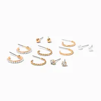 Gold Crystal Hoop & Pearl Stud Earrings - 6 Pack