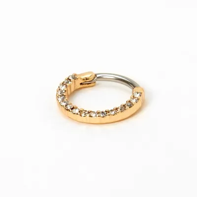 Gold 16G Crystal Hoop Septum Nose Ring