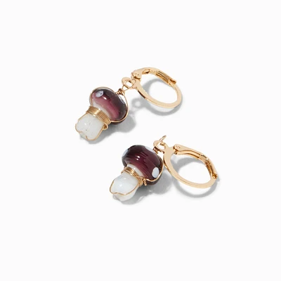 Gold 15MM Brown Mushroom Huggie Hoop Earrings