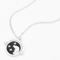 Silver Glow In The Dark Zodiac Spinning Pendant Necklace - Aries