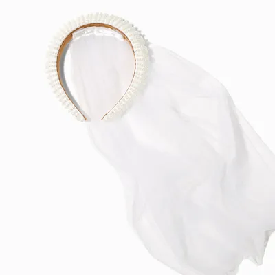 Pearl Bridal Headband With Removable Veil