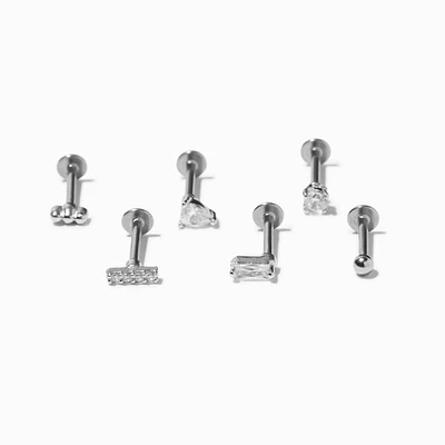 Silver Geometric 16G Cartilage Earrings - 3 Pack