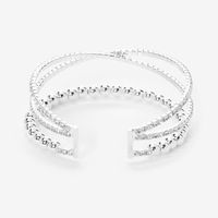 Silver Rhinestone Criss Cross & Bead Cuff Bracelet