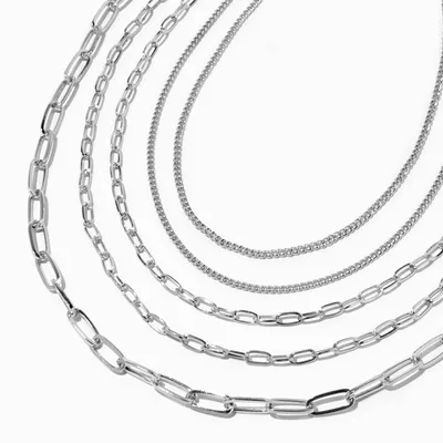 Silver Paperclip Chain Multi Strand Necklace