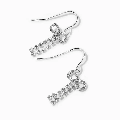 Silver-tone Crystal Bow 1" Drop Earrings