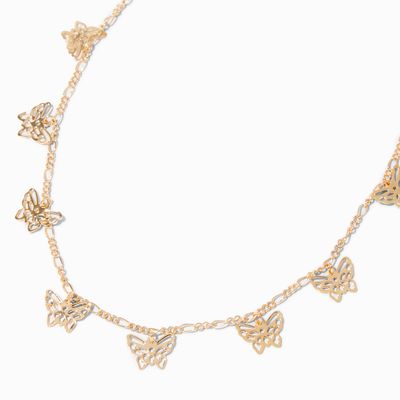 Gold Filigree Butterfly Charms Figaro Chain Necklace