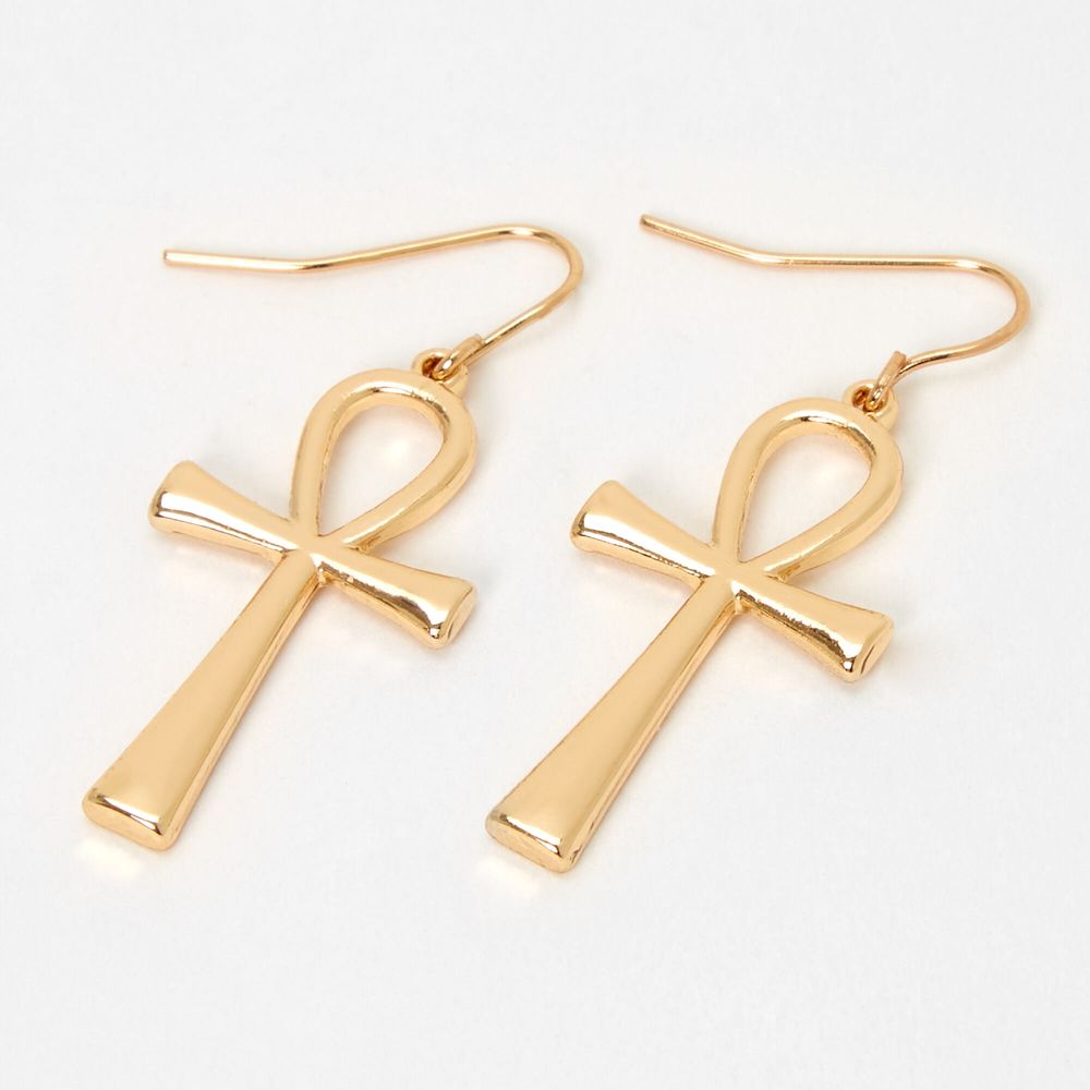 Gold  Ankh 1" Drop Earrings