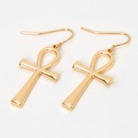 Gold  Ankh 1" Drop Earrings