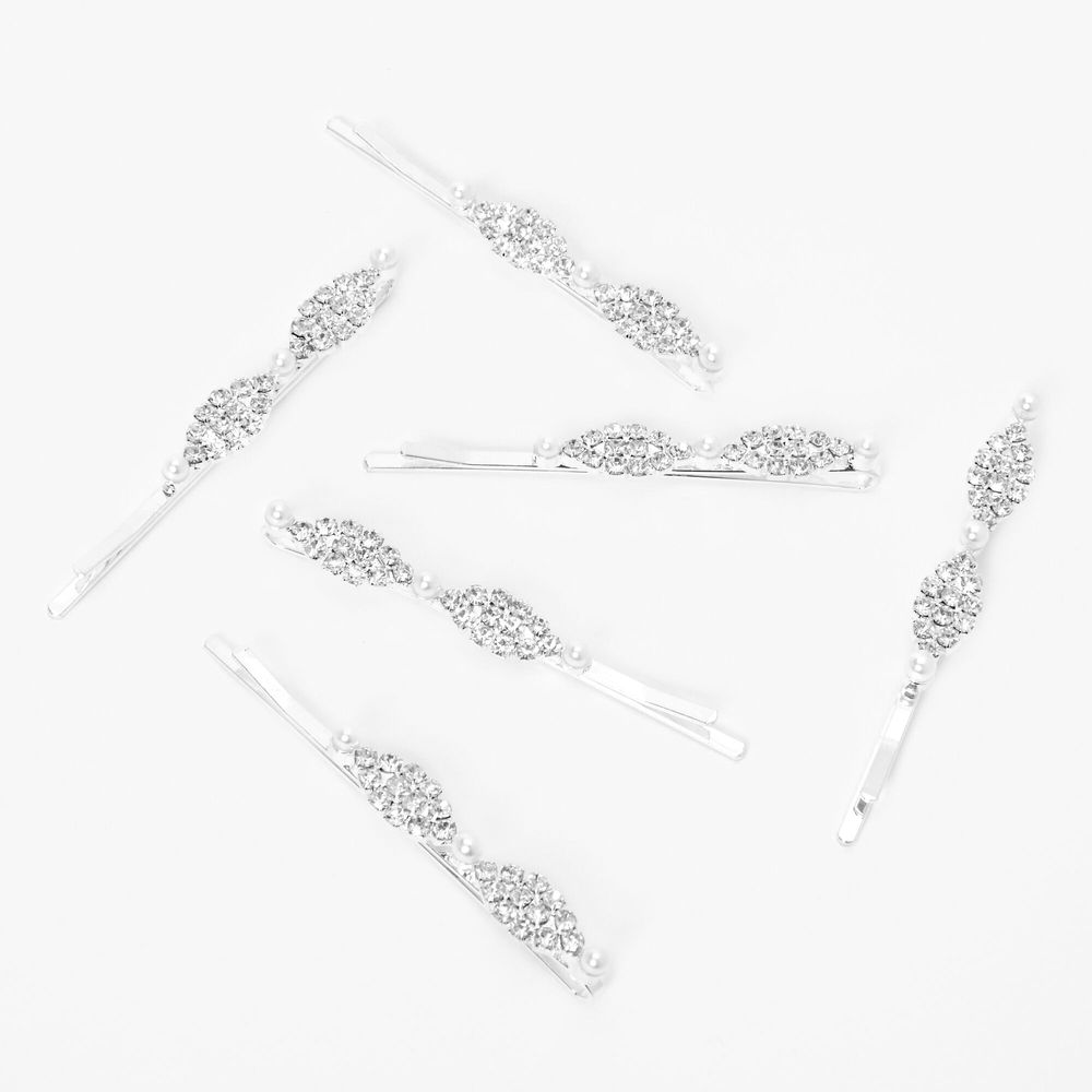 Silver Crystal Wave Hair Pins (6 Pack)