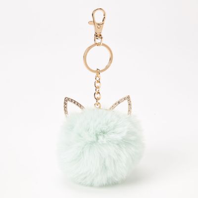 Mint Green Cat Pom Keychain