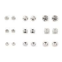 Silver Tone Ball & Glass Stone Stud Earrings