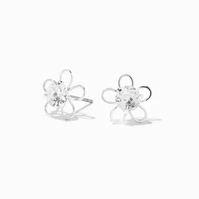Silver Cubic Zirconia Daisy Stud Earrings