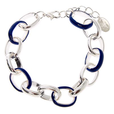 Silver Enamel Link Chain Bracelet - Blue