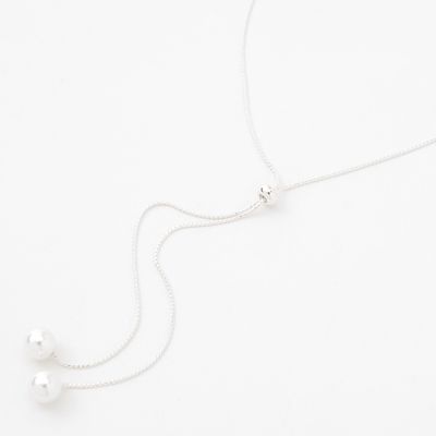 Silver Pearl Ends Y-Neck Long Necklace