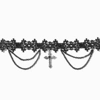 Goth Bride Black Lace Cross Choker Necklace