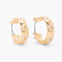 Gold 20MM Thick White Daisy Hoop Earrings