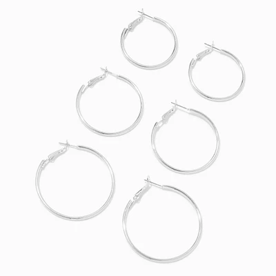 Silver-tone Graduated Hinge Hoop Earrings - 3 Pack