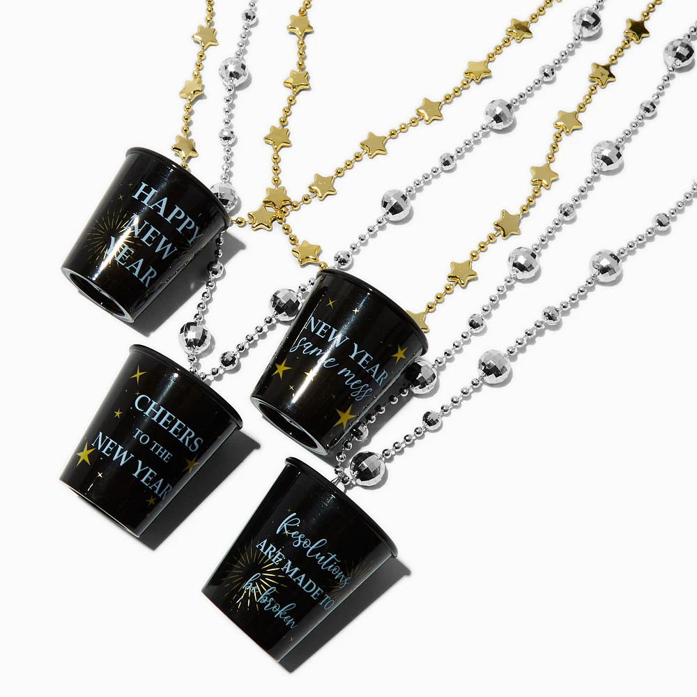 "Happy New Year" Shot Glass Beaded Necklaces - 4 Pack