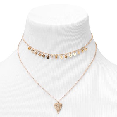 Gold Heart Teardrop Multi Strand Necklace