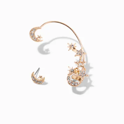 Gold Crystal Celestial Ear Cuff Connector Earring