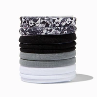 Black & White Floral Rolled Hair Ties - 10 Pack