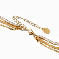 Gold Cubic Zirconia Baguette Multi-Strand Chain Necklace