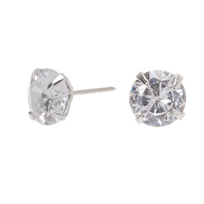 Silver Cubic Zirconia Round Stud Earrings - 7MM