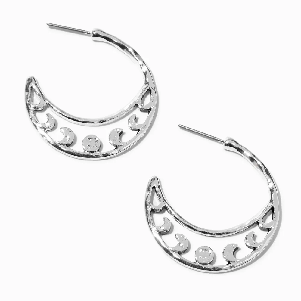 Silver Phases of the Moon Hoop Earrings