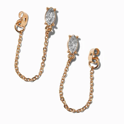 Gold-tone Cubic Zirconia Connector Earrings