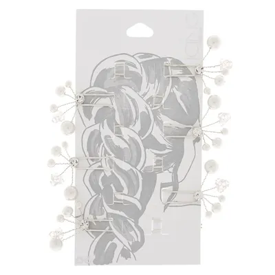 Silver Pearl Hair Pins - 6 Pack
