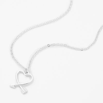 Silver Heart Arrow Pendant Necklace