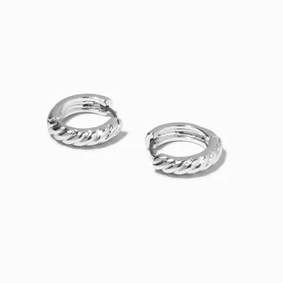 Silver 15MM Twist Huggie Hoop Earrings