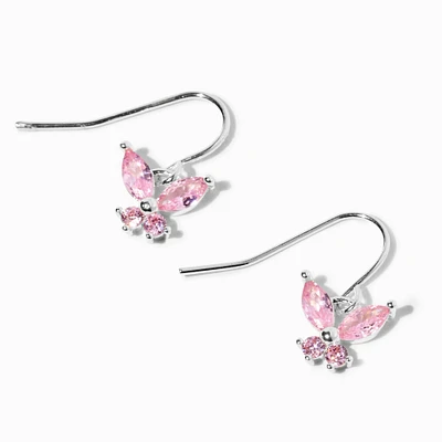 Pink Cubic Zirconia Butterfly 0.5" Drop Earrings