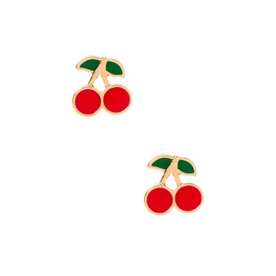 Sterling Silver Gold Cherry Stud Earrings - Red