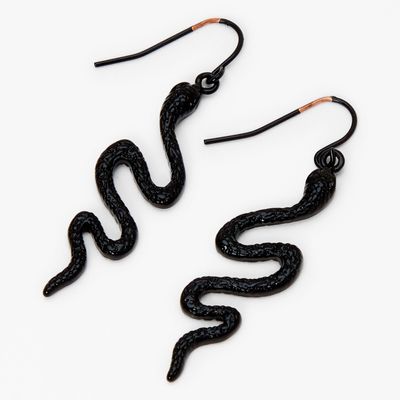 Black Embellished Snake Drop Earrings