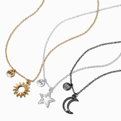 Best Friends Mixed Metal Celestial Cutout Pendant Necklace - 3 Pack