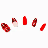 Red Plaid Tip Stiletto Vegan Faux Nail Set - 24 Pack