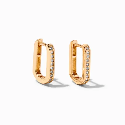 Gold 10MM Cubic Zirconia Chainlink Huggie Hoop Earrings