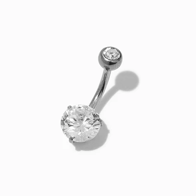 Silver-tone Titanium Crystal Basic 14G Belly Bar