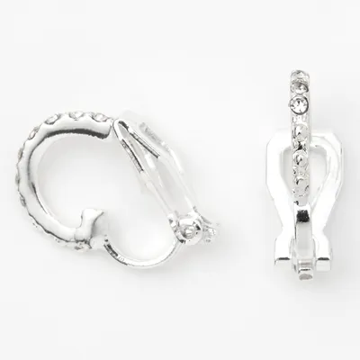 Silver 10MM Crystal Clip On Hoop Earrings