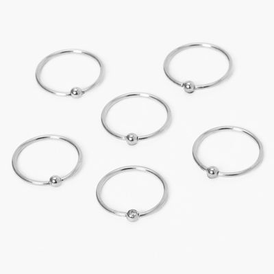 Silver Loop Nose Rings Set - 6 Pack