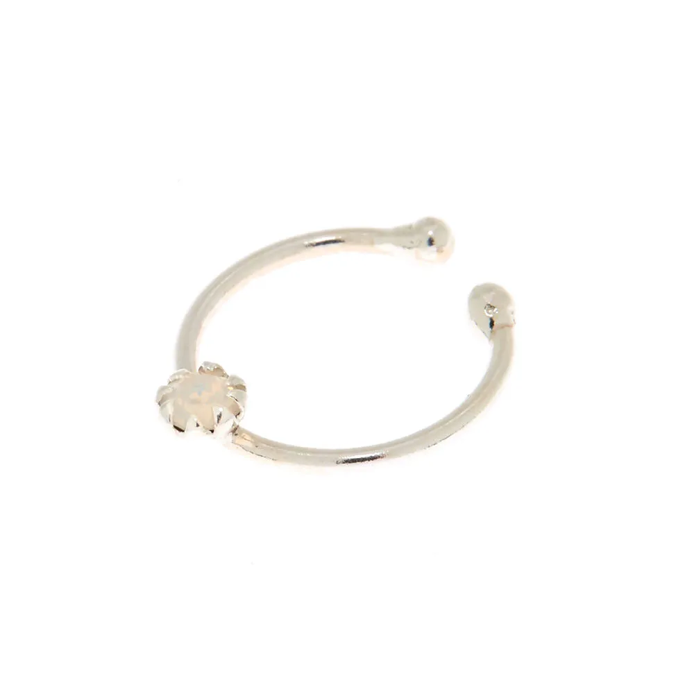 Sterling Silver Opal Stone Faux Hoop Nose Ring