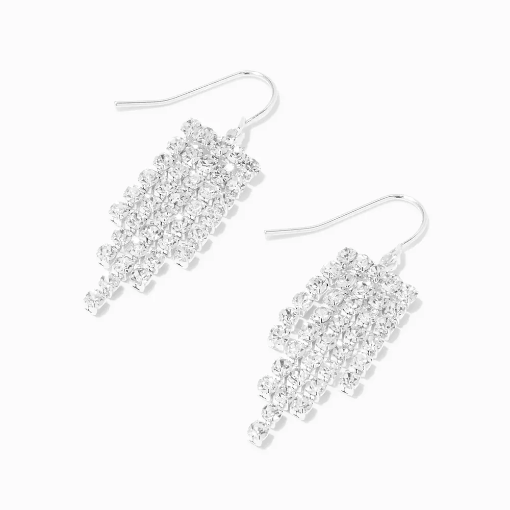 Silver Crystal Fringe 1.5" Drop Earrings