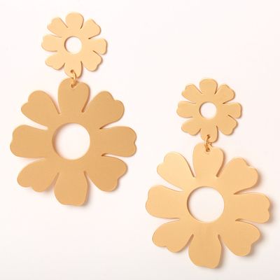 Gold 2.5" Double Daisy Drop Earrings