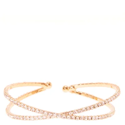 Rose Gold Rhinestone Criss Cross Cuff Bracelet